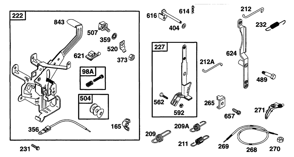 Controls Diagram and Parts List for 226432-0057-XX  Briggs and Stratton Engine